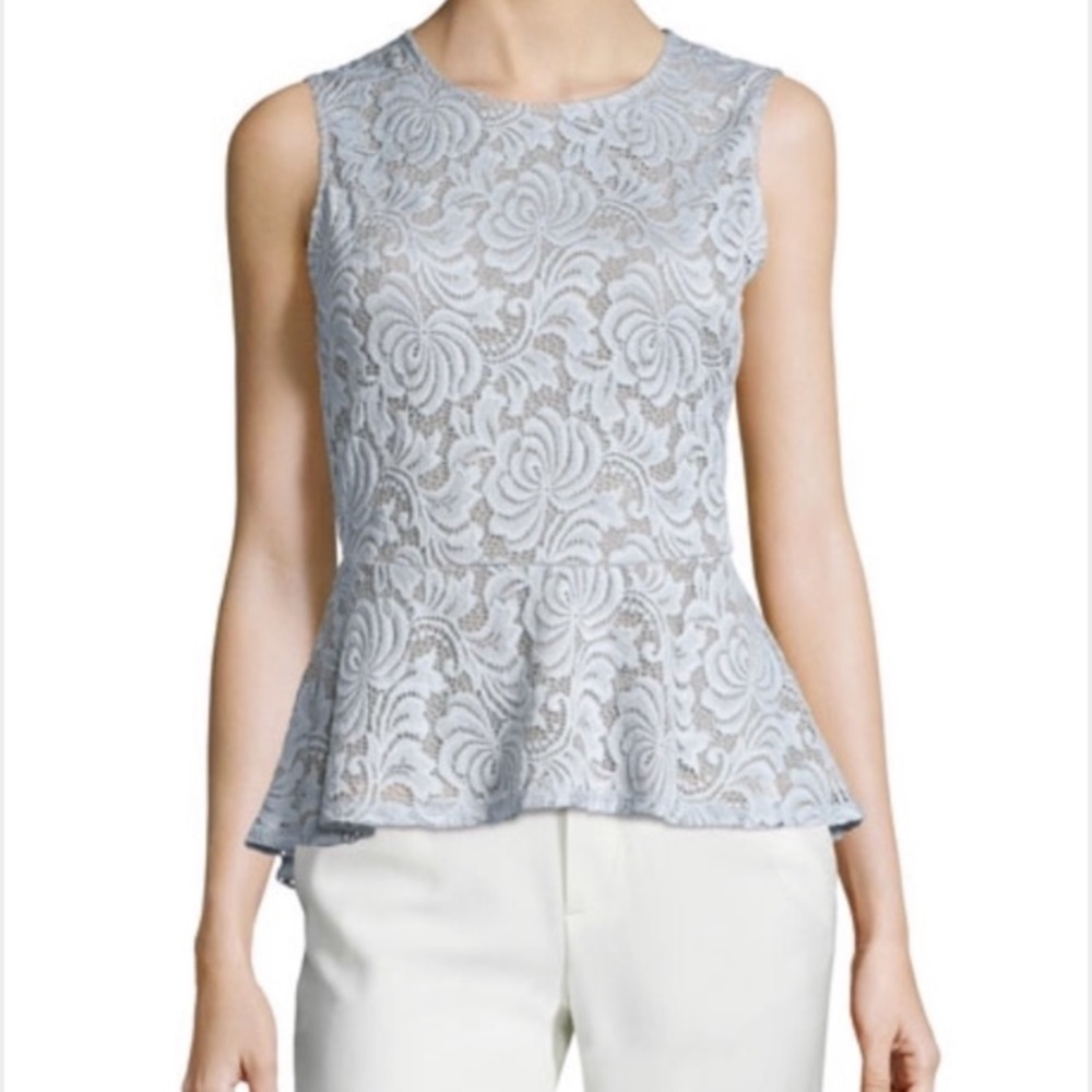 BCBGMAXAZRIA Lace Peplum Top Light Blue